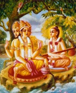 Narada understood that Lord Brahma attained the power of creation by undergoing severe austerities. Therefore, he knew there must be someone else superior to Brahma, who gave him this position. Narada approached Brahma to ask him who was the original source of his knowledge. Lord Brahma replied that everything in creation is originally created by Lord Narayana, everything is meant for the pleasure of the Lord, and everyone, including himself (Brahma), is created be Him only. -Taken from Srimad Bhagavatam 2.5.4-17